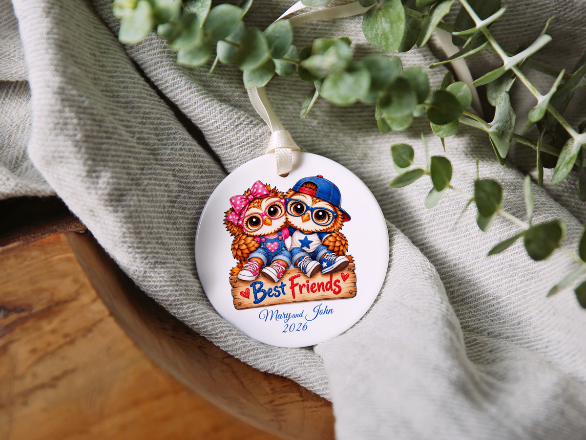 Personalized Best Friends Owl Ornament, Boy & Girl Best Friend Gift, Custom Names & Year Christmas Keepsake