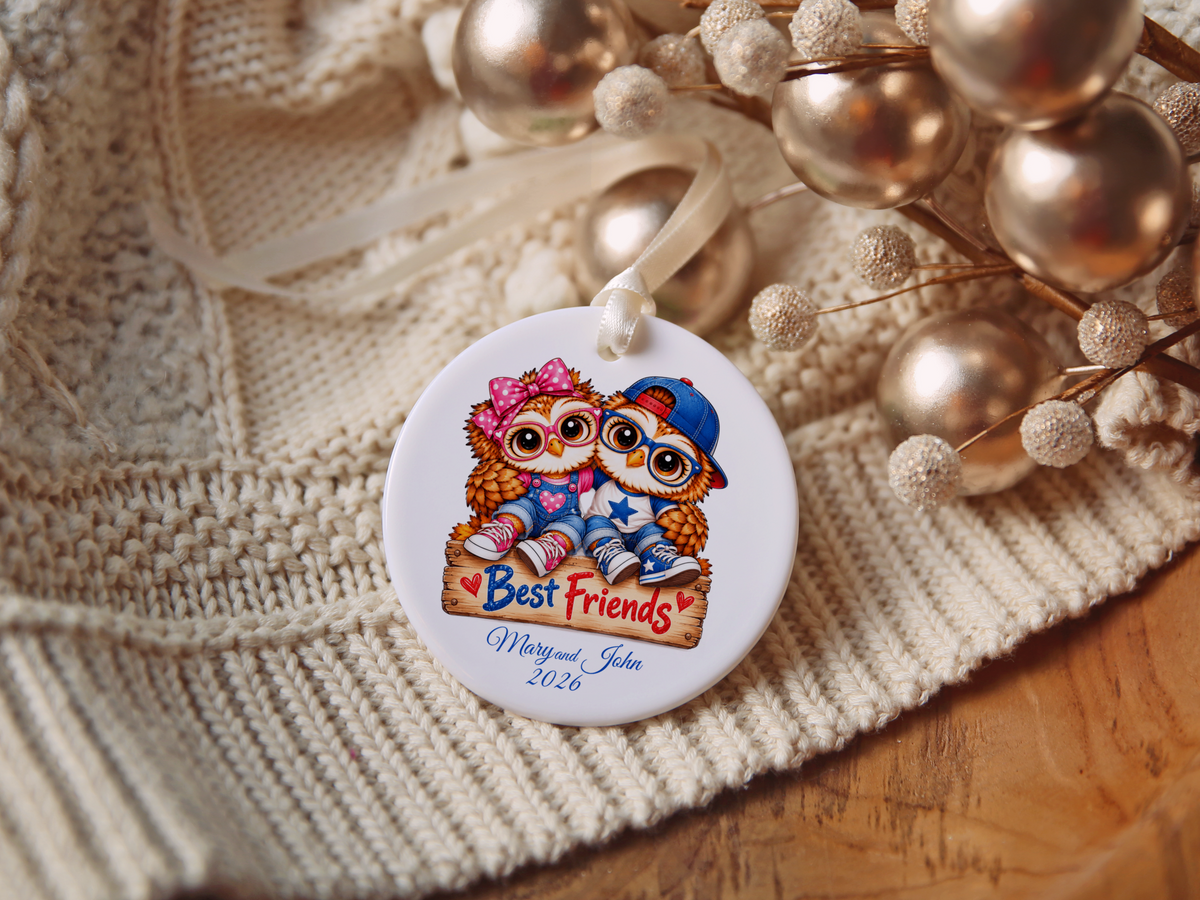 Personalized Best Friends Owl Ornament, Boy & Girl Best Friend Gift, Custom Names & Year Christmas Keepsake