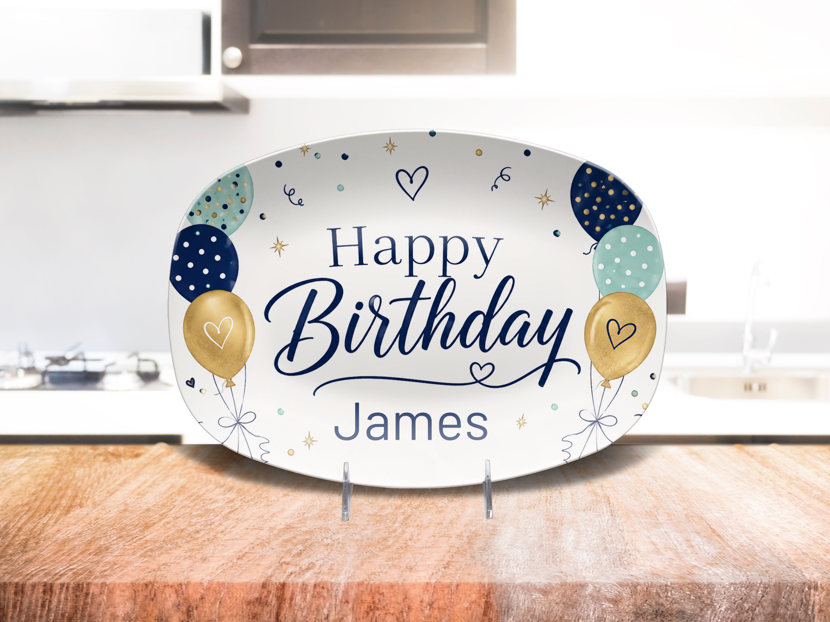 Personalized Happy Birthday Platter, Colorful Balloon Birthday Serving Tray, Custom Birthday Party Decor and Gift Display