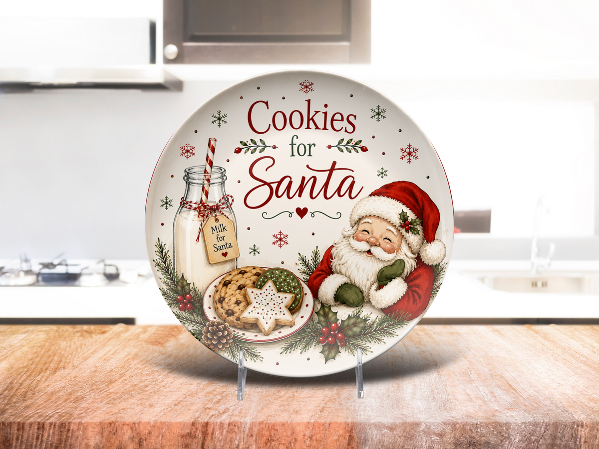 Cookies for Santa Christmas Plate, Santa Cookie Serving Dish, Milk and Cookies Plate, Christmas Eve Decor, Holiday Kitchen Display
