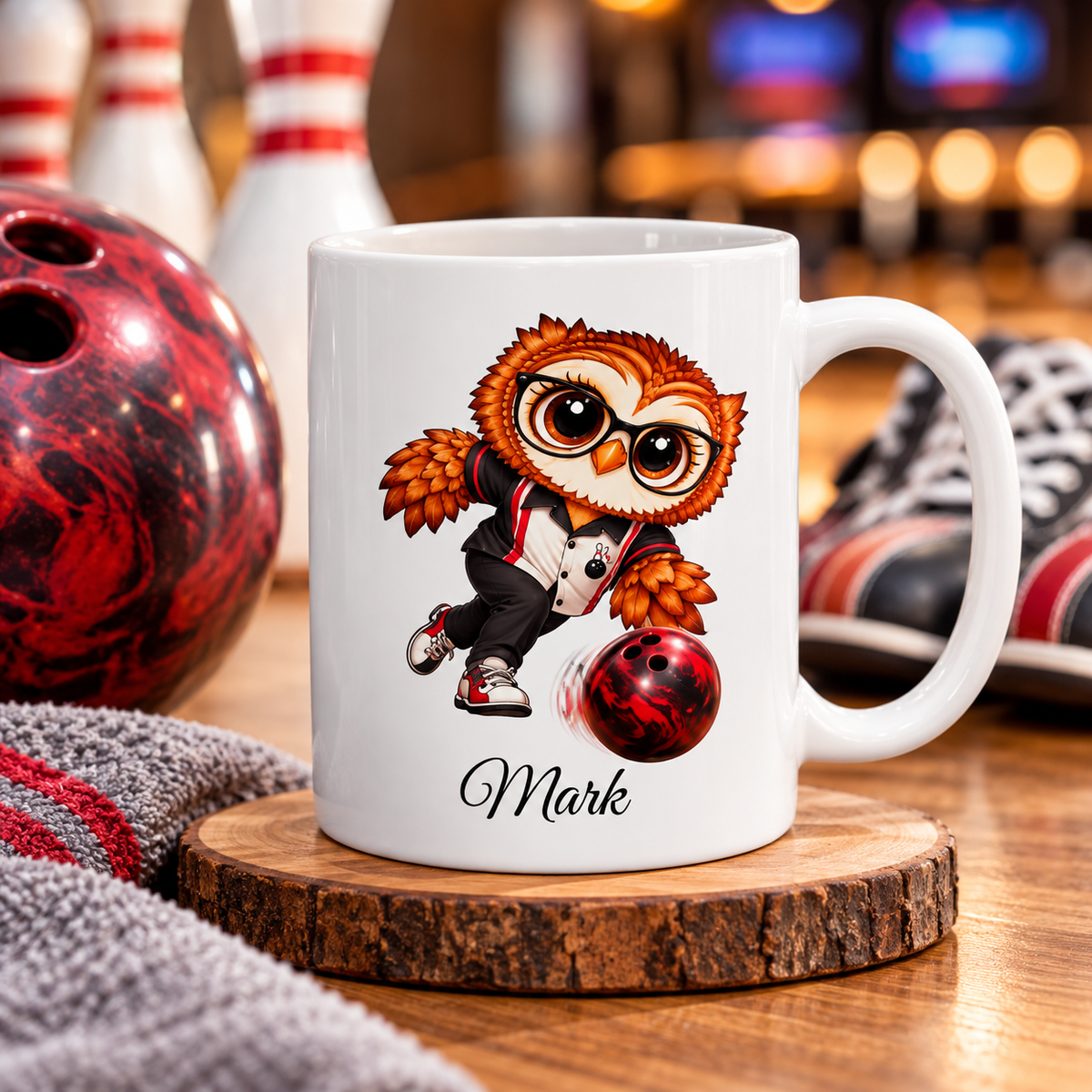 Bowling Lover Gift for Men, Personalized Bowling Owl Coffee Mug, Custom Name Bowler Gift, Cute Owl Mug,