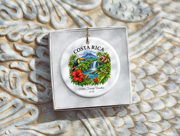 Costa Rica Vacation Ornament 2026, Tropical Travel Keepsake, Personalized Family Holiday Souvenir, Toucan Sloth Waterfall Decor Gift
