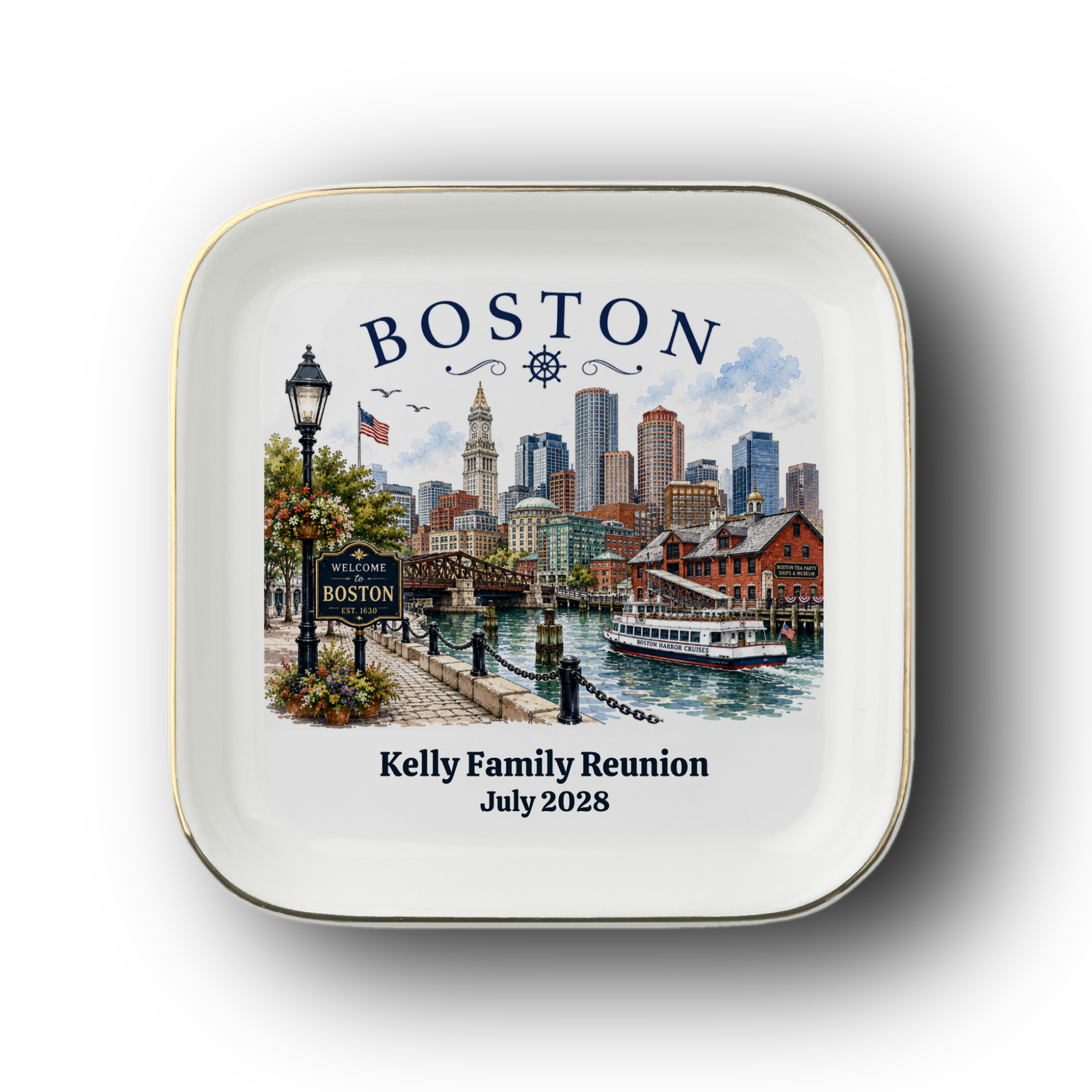 Personalized Boston Souvenir Jewelry Dish, Boston Harbor Trinket Tray, Massachusetts Travel Keepsake, Gift for Boston Lovers