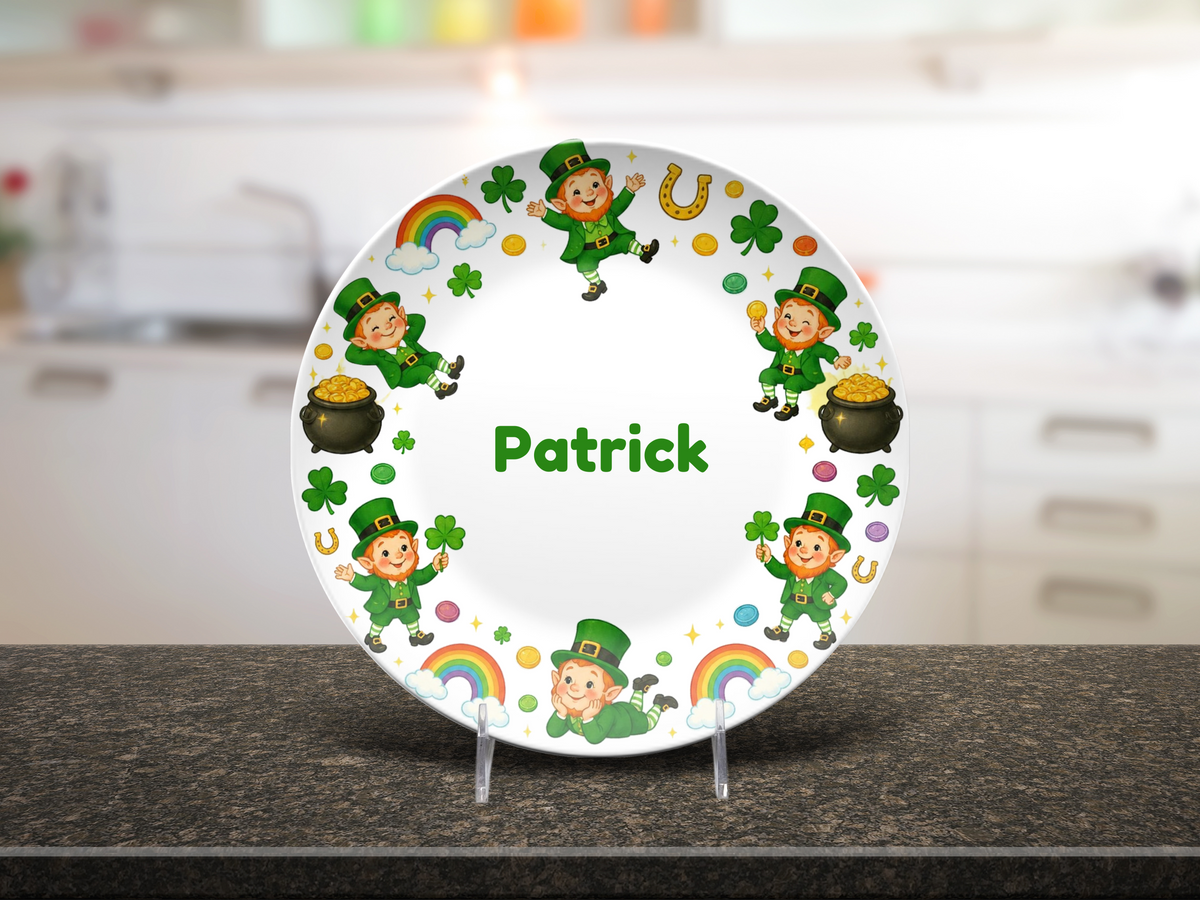 St. Patrick’s Day Decor, Personalized Leprechaun Plate, UNBREAKABLE – Not Ceramic, Irish Celebration Gift, 10 Inch, Kid's Custom Plate