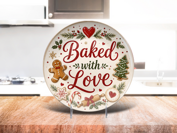 Baked With Love Christmas Plate, Grandma Holiday Baking Decor, Cookie Exchange Dish, Festive Christmas Kitchen Gift, 10 Inch Plate