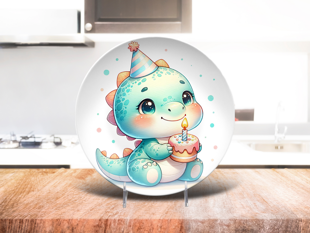 Dinosaur Birthday Plate, Unbreakable Kids Dinner Plate, Cute Baby Dino Gift, Toddler Birthday Gift for Boys and Girls, Gift form Grandma - Not Ceramic