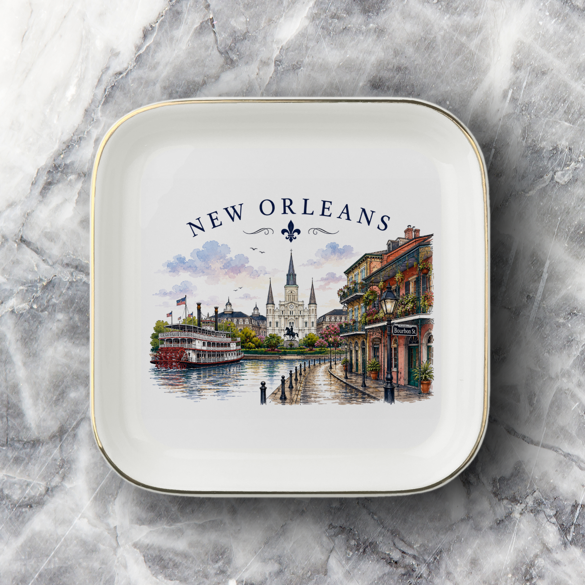 New Orleans Jewelry Dish, Louisiana Keepsake Tray, Bourbon Street Trinket Dish, French Quarter Souvenir, Gift for Travelers and Locals