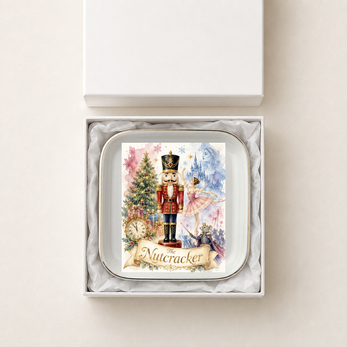 Nutcracker Christmas Jewelry Dish, Ballet Trinket Tray, Ceramic Ring Holder, Holiday Decor Gift for Nutcracker and Ballet Lovers