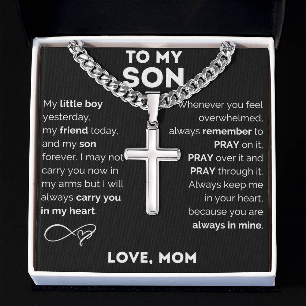 Personalized Engraved Cross Necklace for Men, Cuban Link Chain