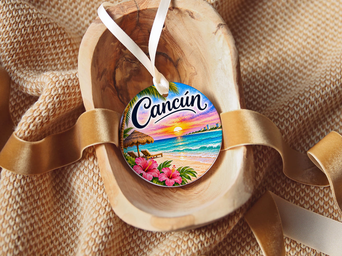Cancun Honeymoon Ornament, Tropical Beach Wedding Keepsake, Newlywed Christmas Decor, Mexico Travel Gift for Couples