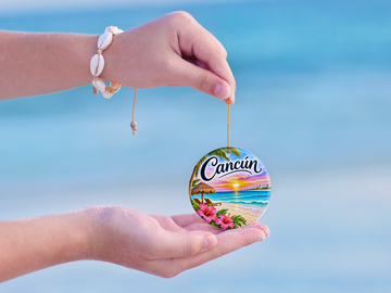 Cancun Honeymoon Ornament, Tropical Beach Wedding Keepsake, Newlywed Christmas Decor, Mexico Travel Gift for Couples