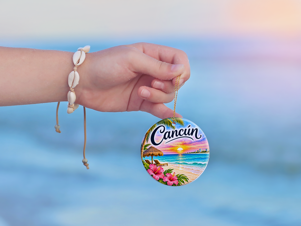 Cancun Honeymoon Ornament, Tropical Beach Wedding Keepsake, Newlywed Christmas Decor, Mexico Travel Gift for Couples