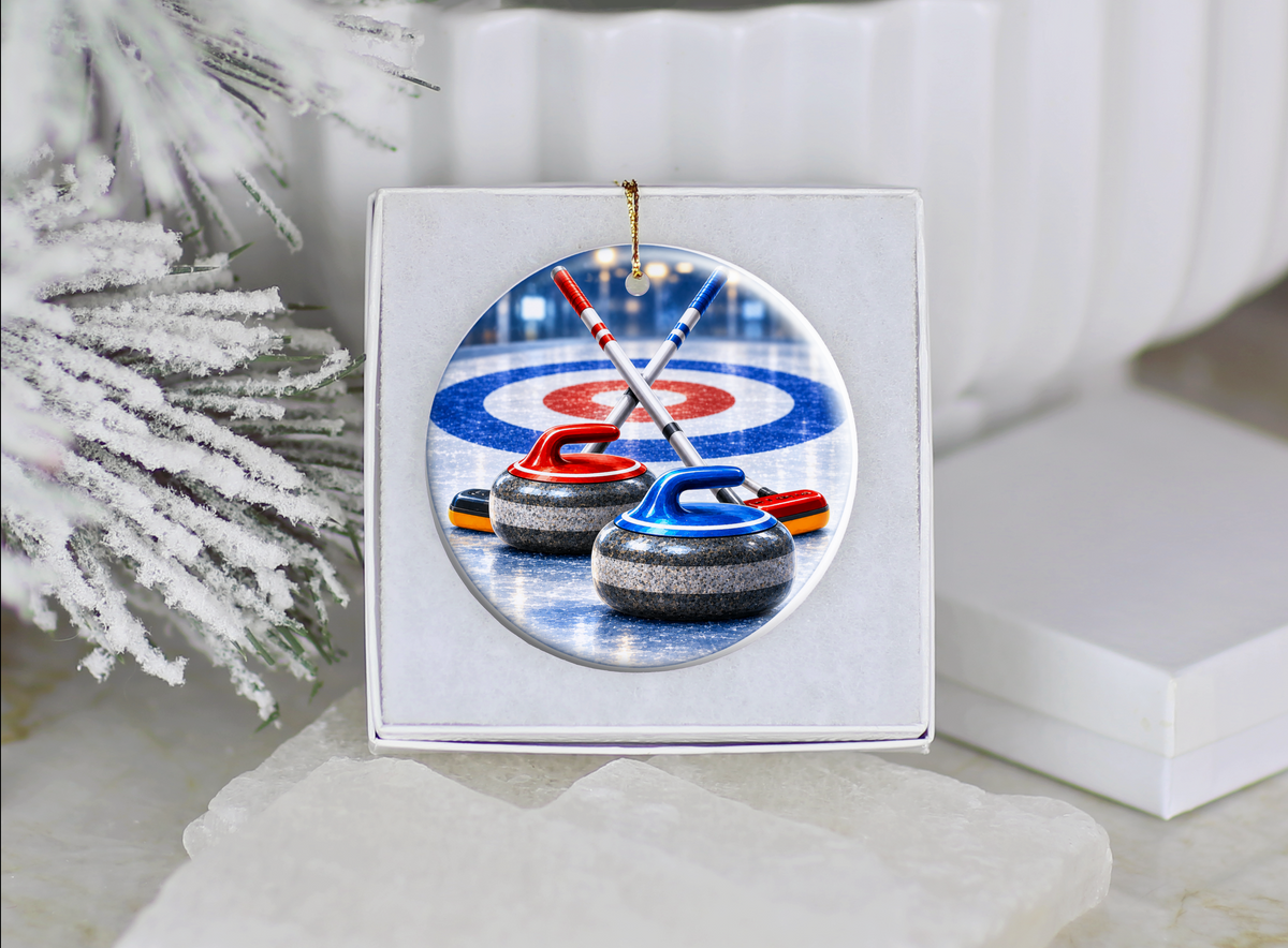 Curling Team Ornament, Curling Stone Christmas Decoration, Ceramic Sports Keepsake, Coach Gift Idea