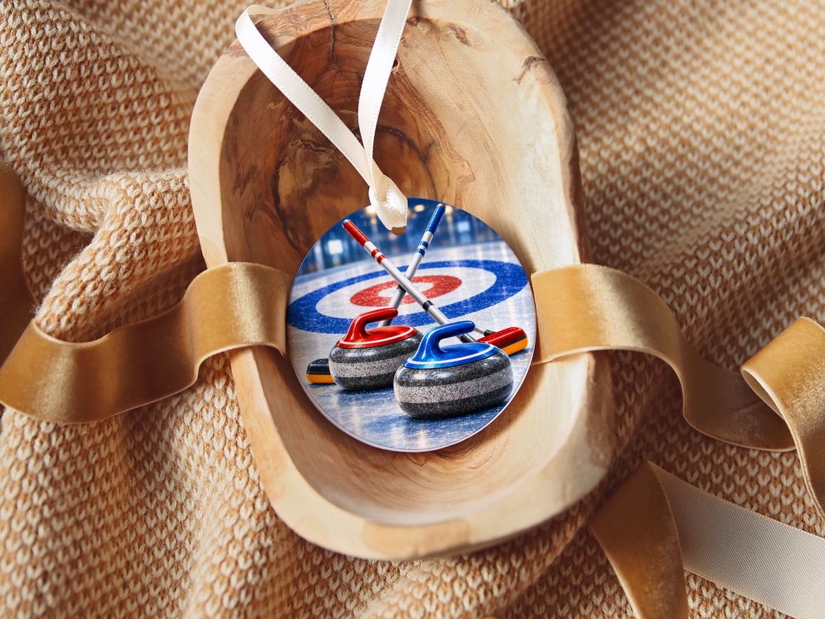 Curling Team Ornament, Curling Stone Christmas Decoration, Ceramic Sports Keepsake, Coach Gift Idea