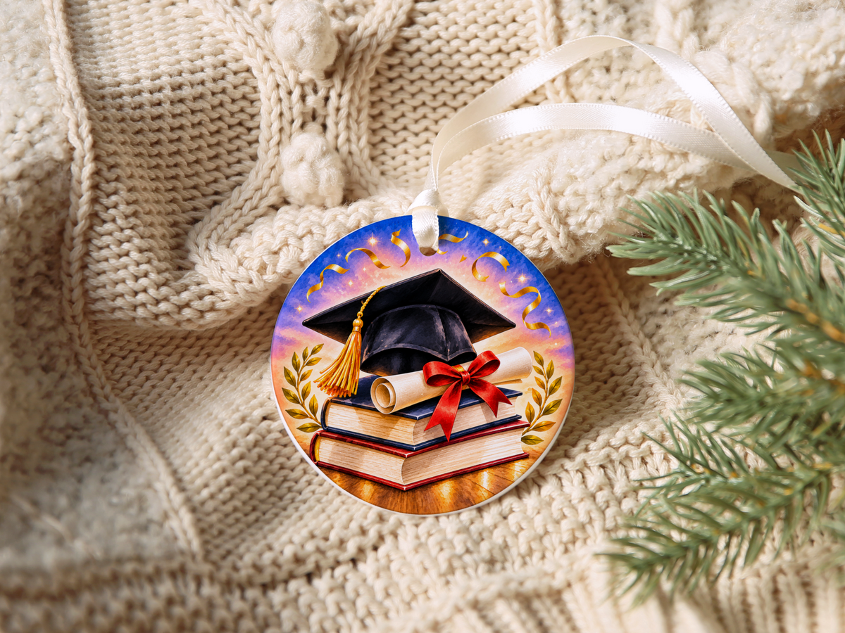 Graduation Ornament, Graduate Ceramic Keepsake, Graduation Cap Diploma Books