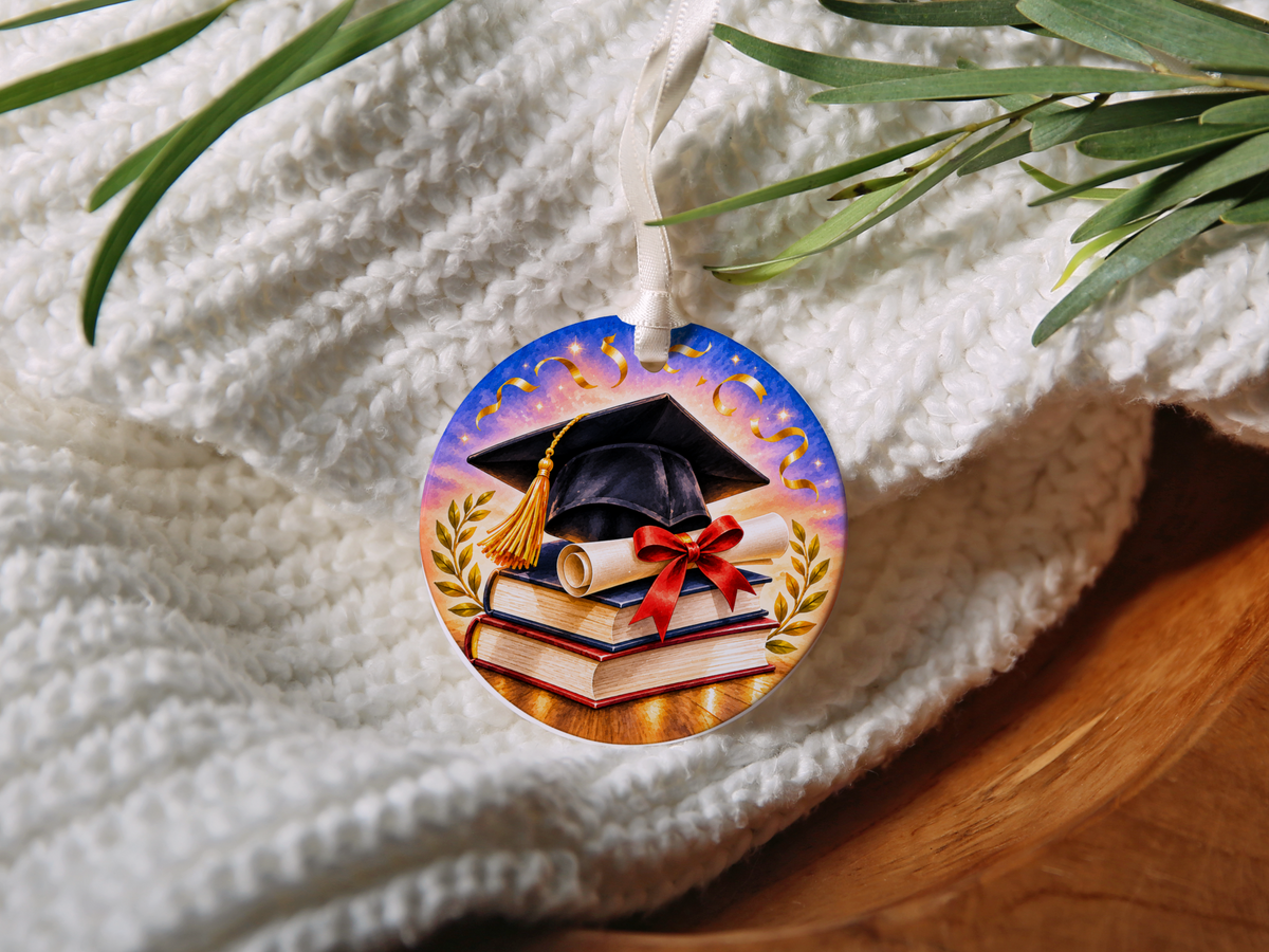 Graduation Ornament, Graduate Ceramic Keepsake, Graduation Cap Diploma Books