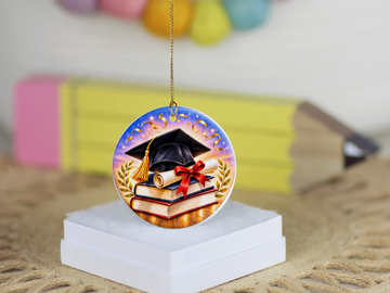 Graduation Ornament, Graduate Ceramic Keepsake, Graduation Cap Diploma Books