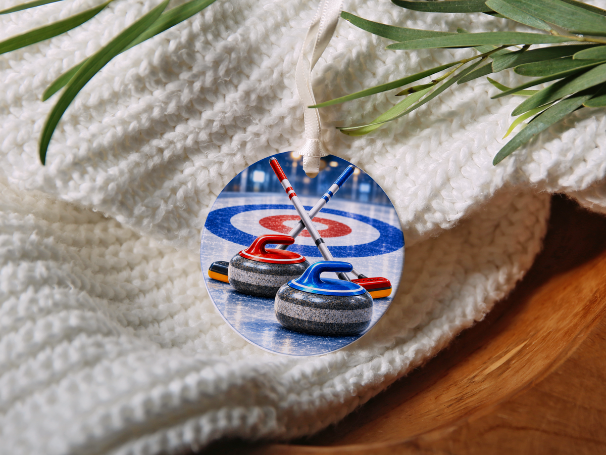Curling Team Ornament, Curling Stone Christmas Decoration, Ceramic Sports Keepsake, Coach Gift Idea