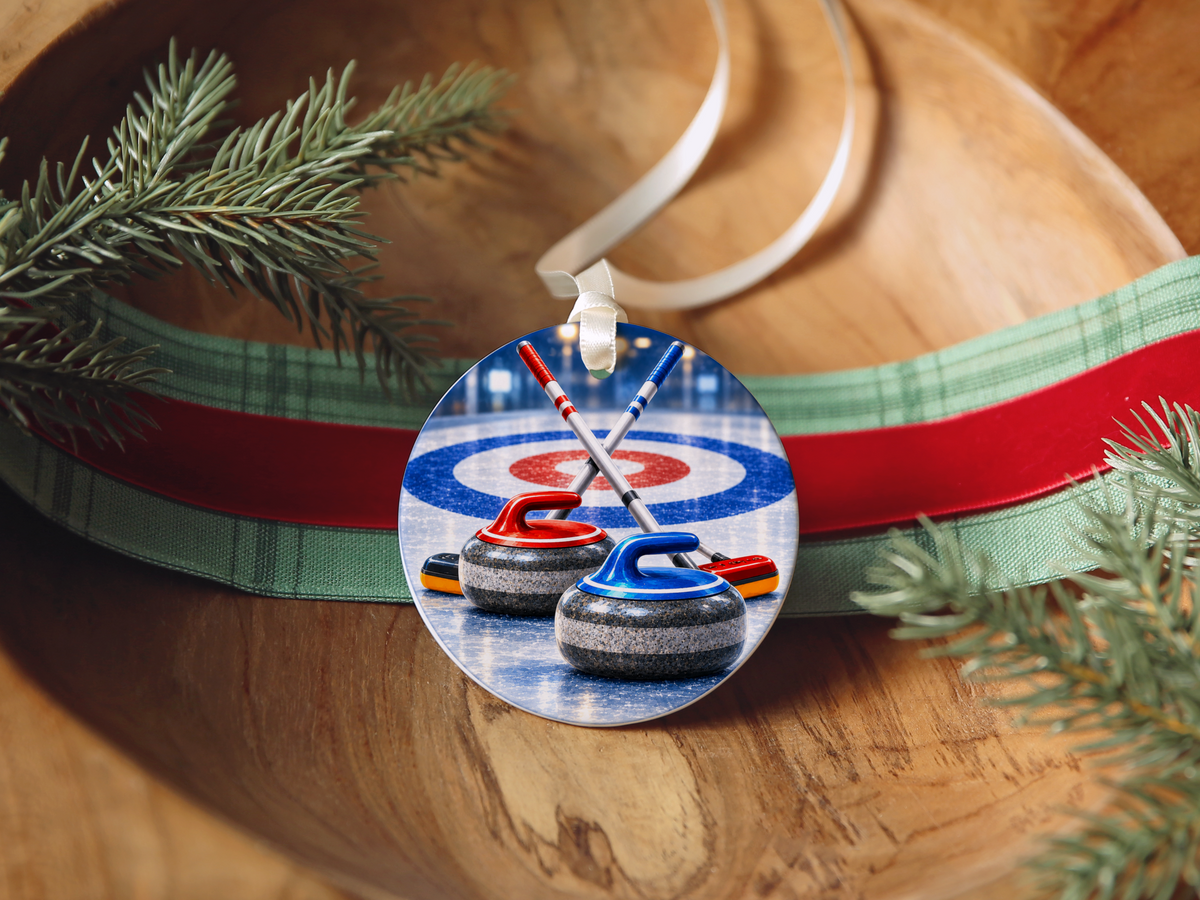 Curling Team Ornament, Curling Stone Christmas Decoration, Ceramic Sports Keepsake, Coach Gift Idea