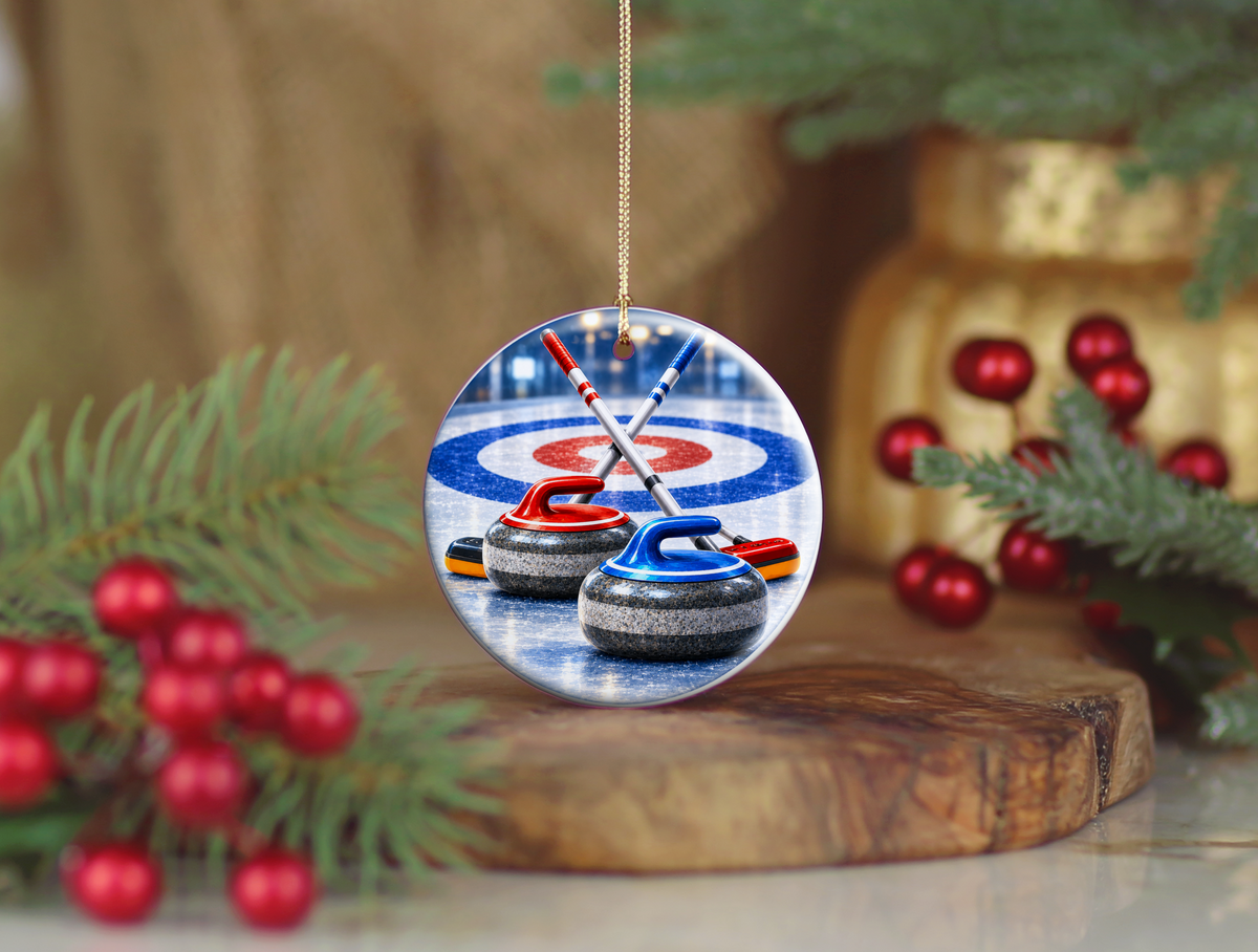 Curling Team Ornament, Curling Stone Christmas Decoration, Ceramic Sports Keepsake, Coach Gift Idea