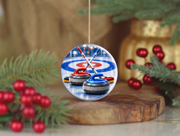 Curling Team Ornament, Curling Stone Christmas Decoration, Ceramic Sports Keepsake, Coach Gift Idea