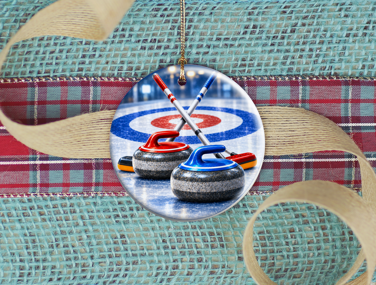 Curling Team Ornament, Curling Stone Christmas Decoration, Ceramic Sports Keepsake, Coach Gift Idea