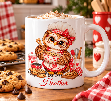 Personalized Baking Owl Coffee Mug, Custom Name Owl Lover Gift, Baker Gift, 11oz 15oz Mug