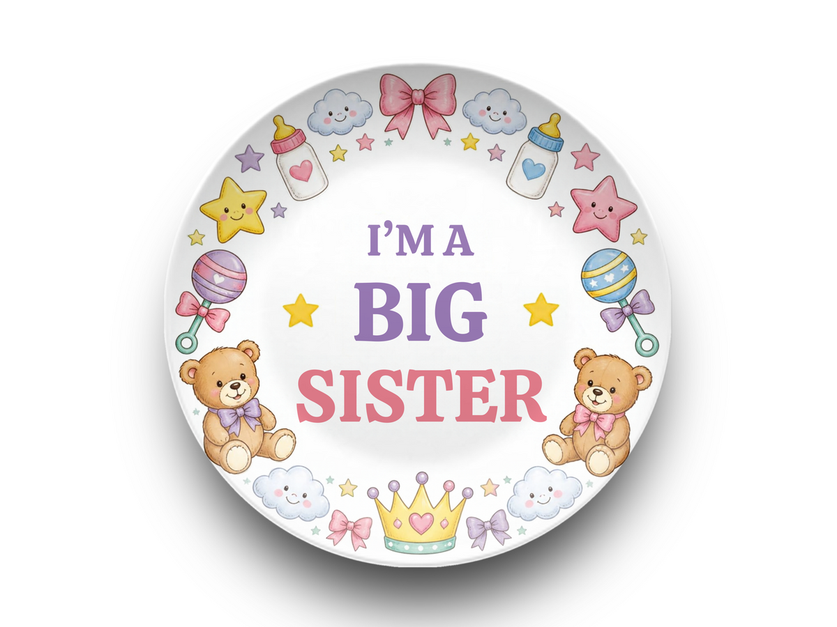 I'm A Big Sister Kids Plate, Big Sister Gift, Baby Shower Present, Durable Personalized Sibling Keepsake Plate, UNBREAKABLE – Not Ceramic