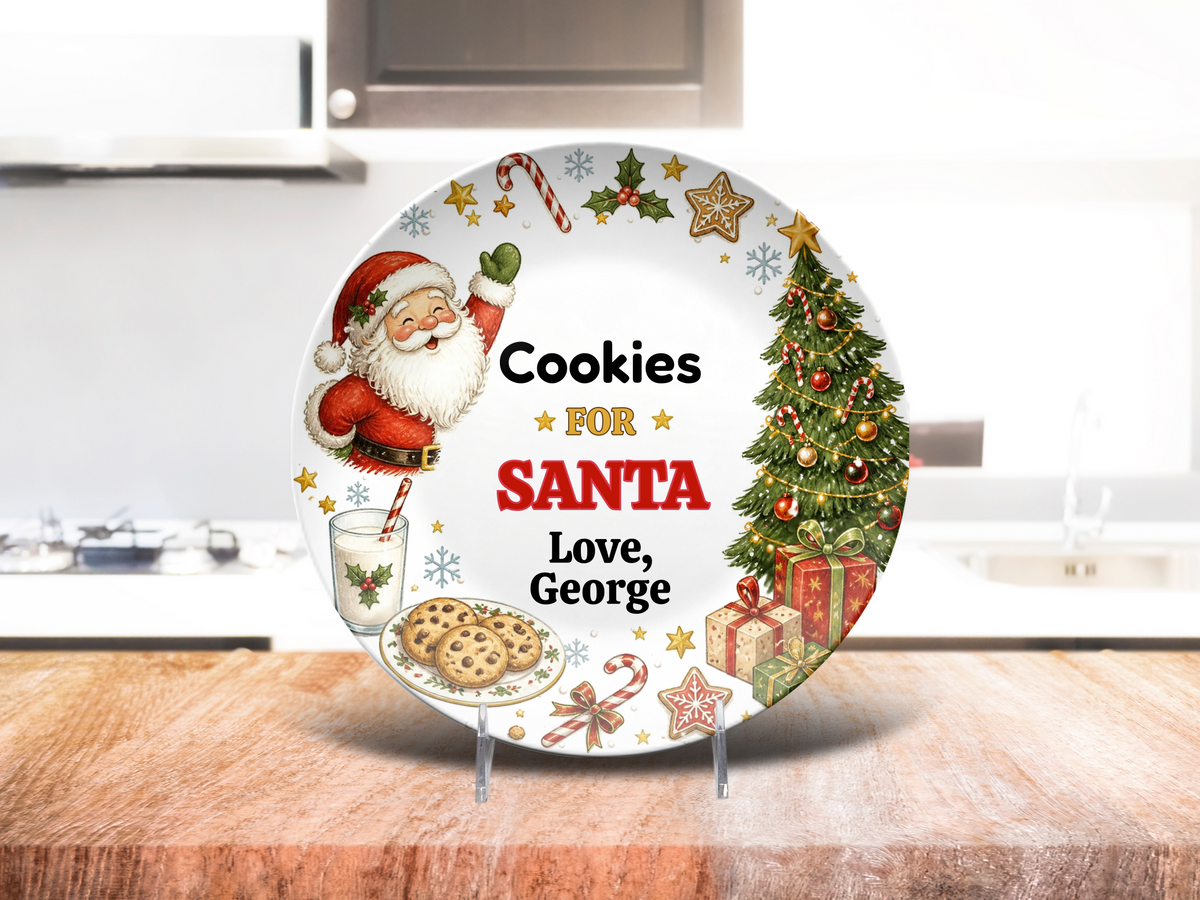 Personalized Cookies for Santa Plate, Unbreakable Christmas Cookie Plate, Custom Santa Treat Plate, Christmas Eve Family Tradition, Kids Holiday Gift