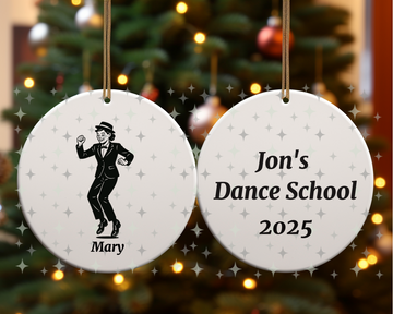 Personalized Female Tap Dancer Ornament – 2-Sided Round Ceramic Keepsake with Name, School & Year – Dance Teacher or Student Gift