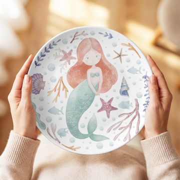 Toddler Mermaid Plate, Unbreakable Kids Dinner Plate, Under the Sea Birthday Gift, Cute Mermaid Dinnerware, Gift for Girls