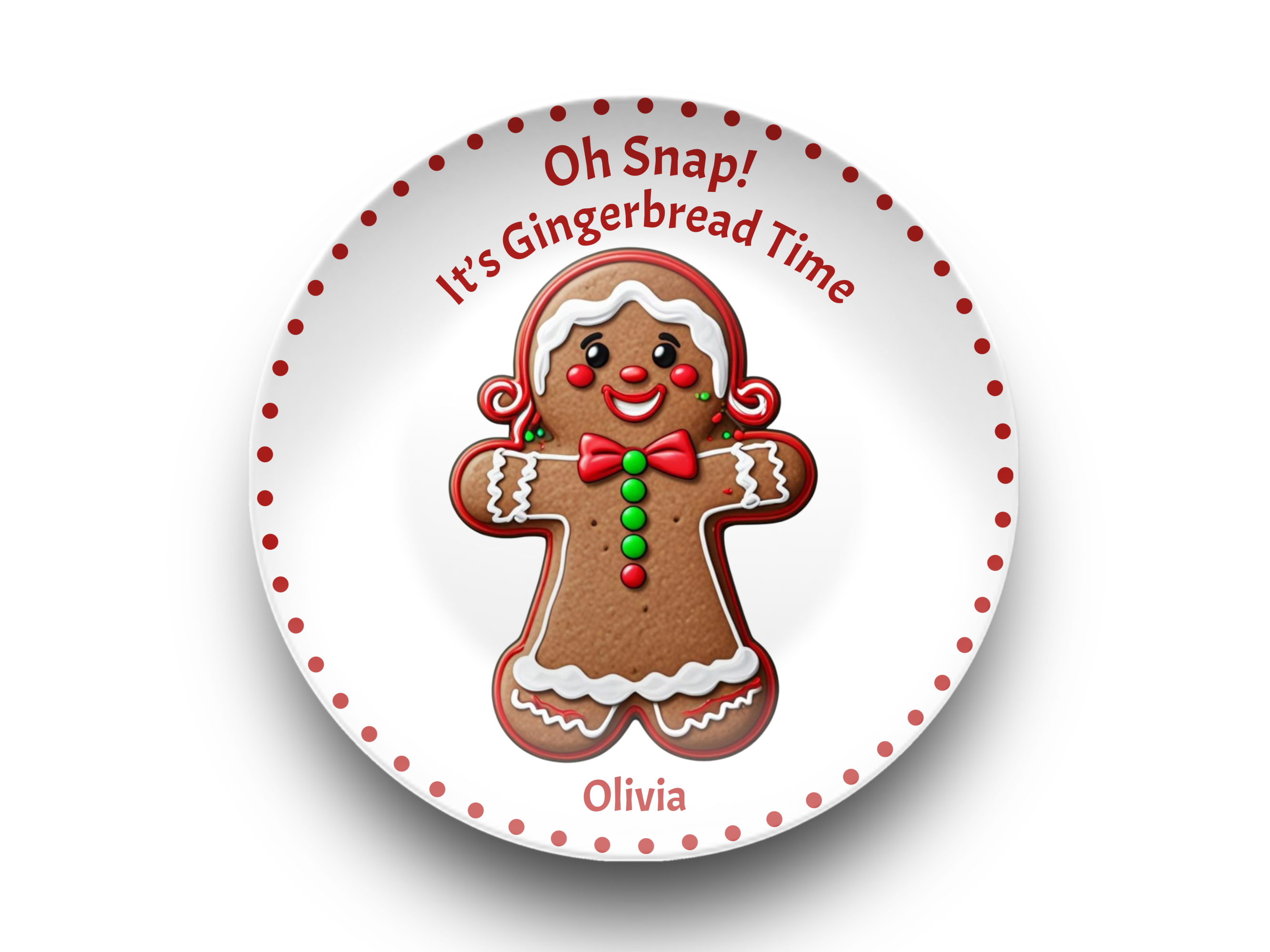 Personalized Gingerbread Christmas Plate, Holiday Cookie Serving Plate, Festive Kitchen Decor, Custom Name Christmas Gift for Kids