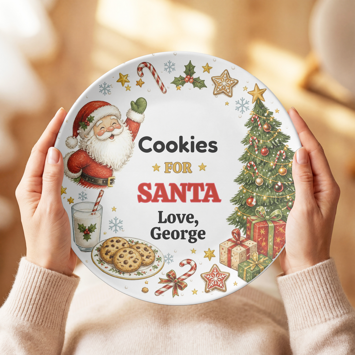 Personalized Cookies for Santa Plate, Unbreakable Christmas Cookie Plate, Custom Santa Treat Plate, Christmas Eve Family Tradition, Kids Holiday Gift