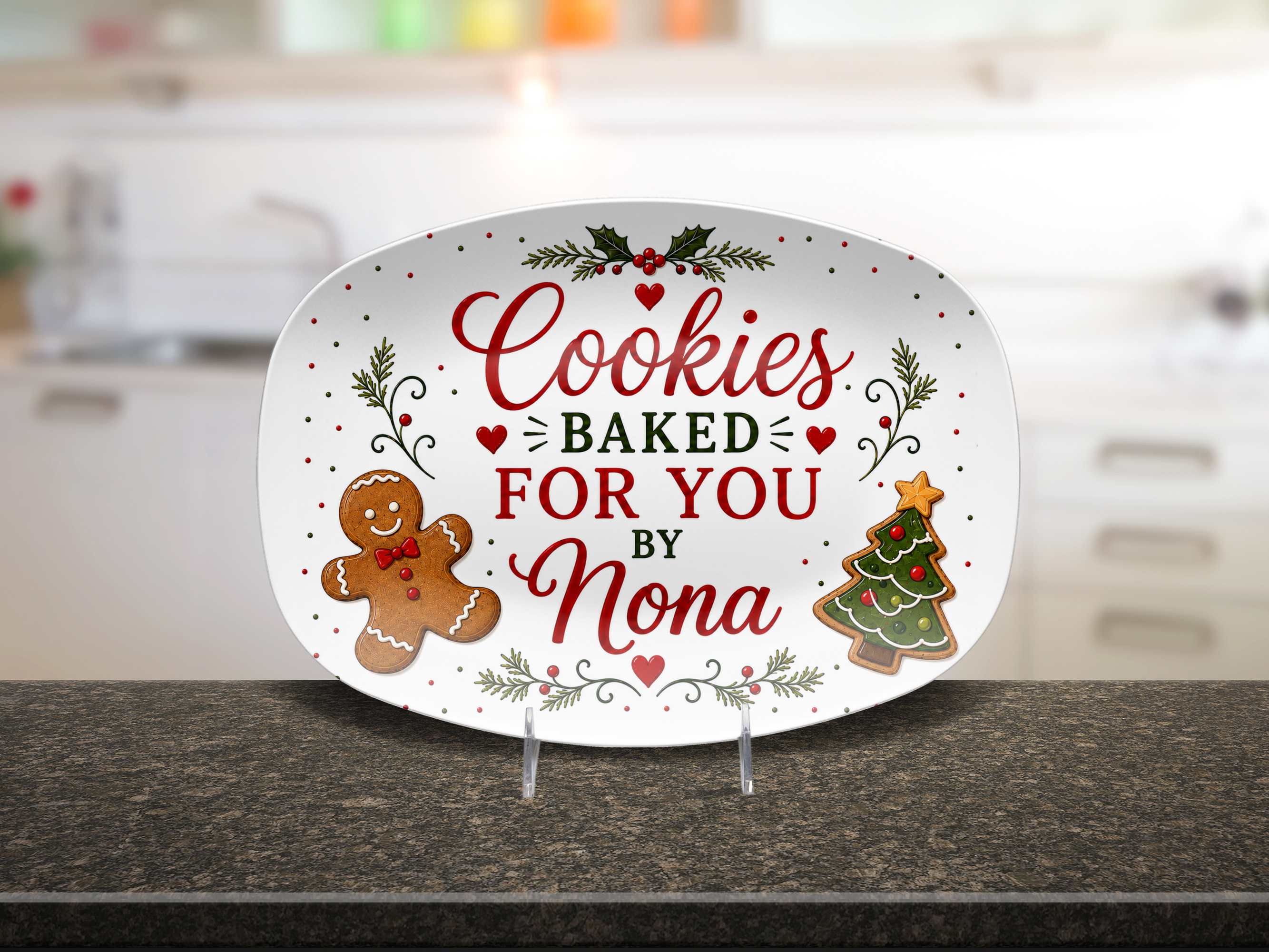 Nona Christmas Cookie Platter, Cookies Baked for You by Nona, Holiday Serving Dish,  10 x 14 Oval Serving Platter