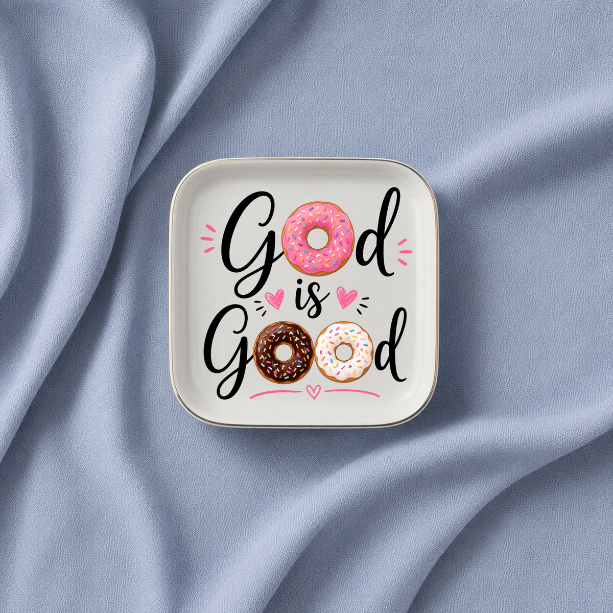 Donut Lover Jewelry Dish, God Is Good Trinket Tray, Ceramic Ring Holder, Sweet Gift for Donut Fans and Bakers