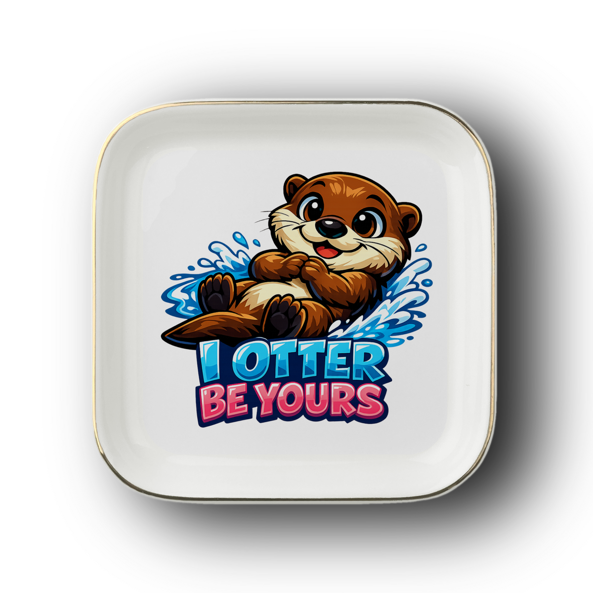 Otter Be Yours Jewelry Dish, Cute Otter Ring Holder, Animal Lover Gift, Gold Trim Ceramic Trinket Tray, Sweet Romantic Keepsake Decor
