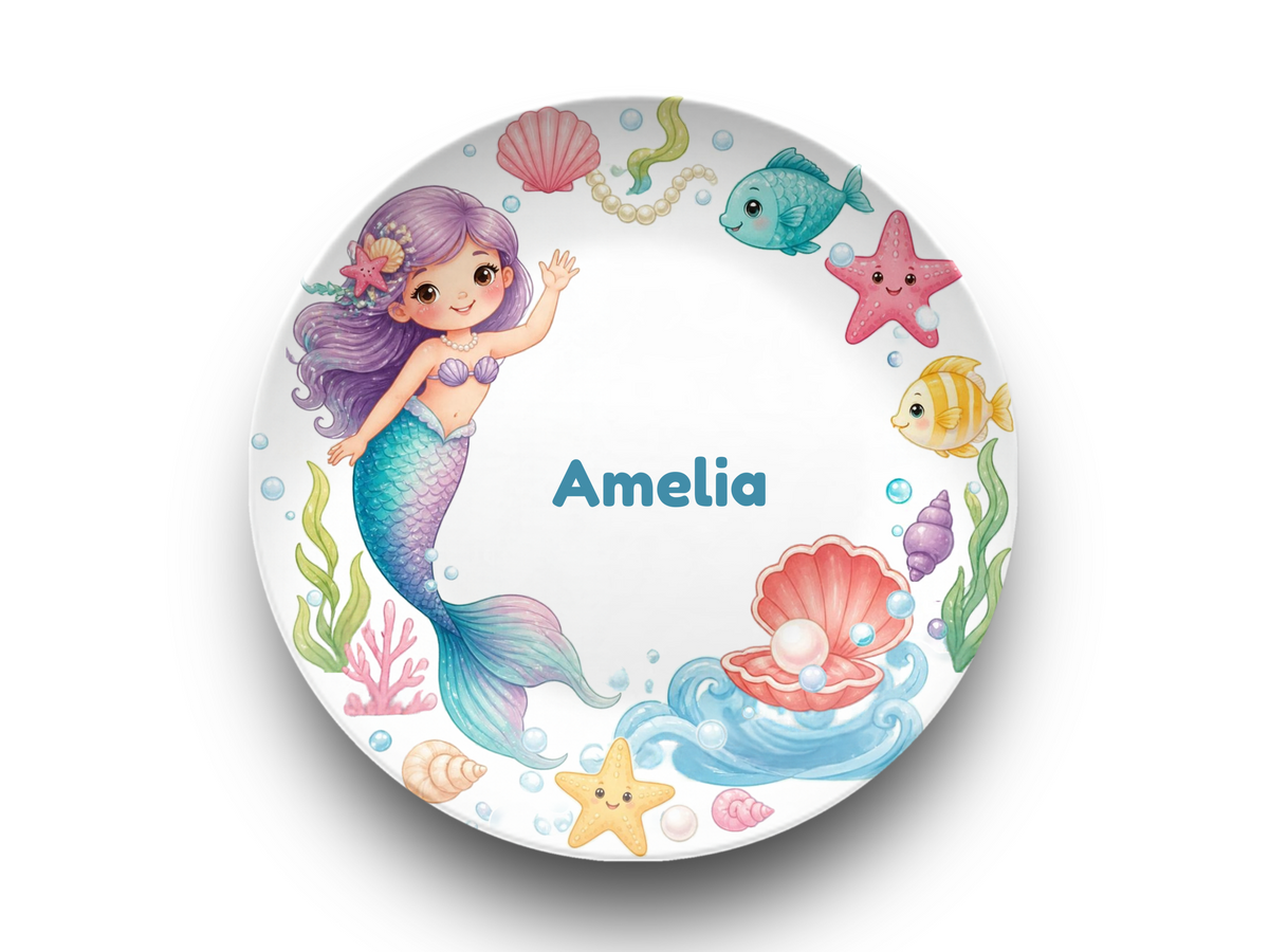Mermaid Plate, Personalized Ocean Girl Decor, Fun Dinnerware, Underwater Fantasy Gift, UNBREAKABLE – Not Ceramic