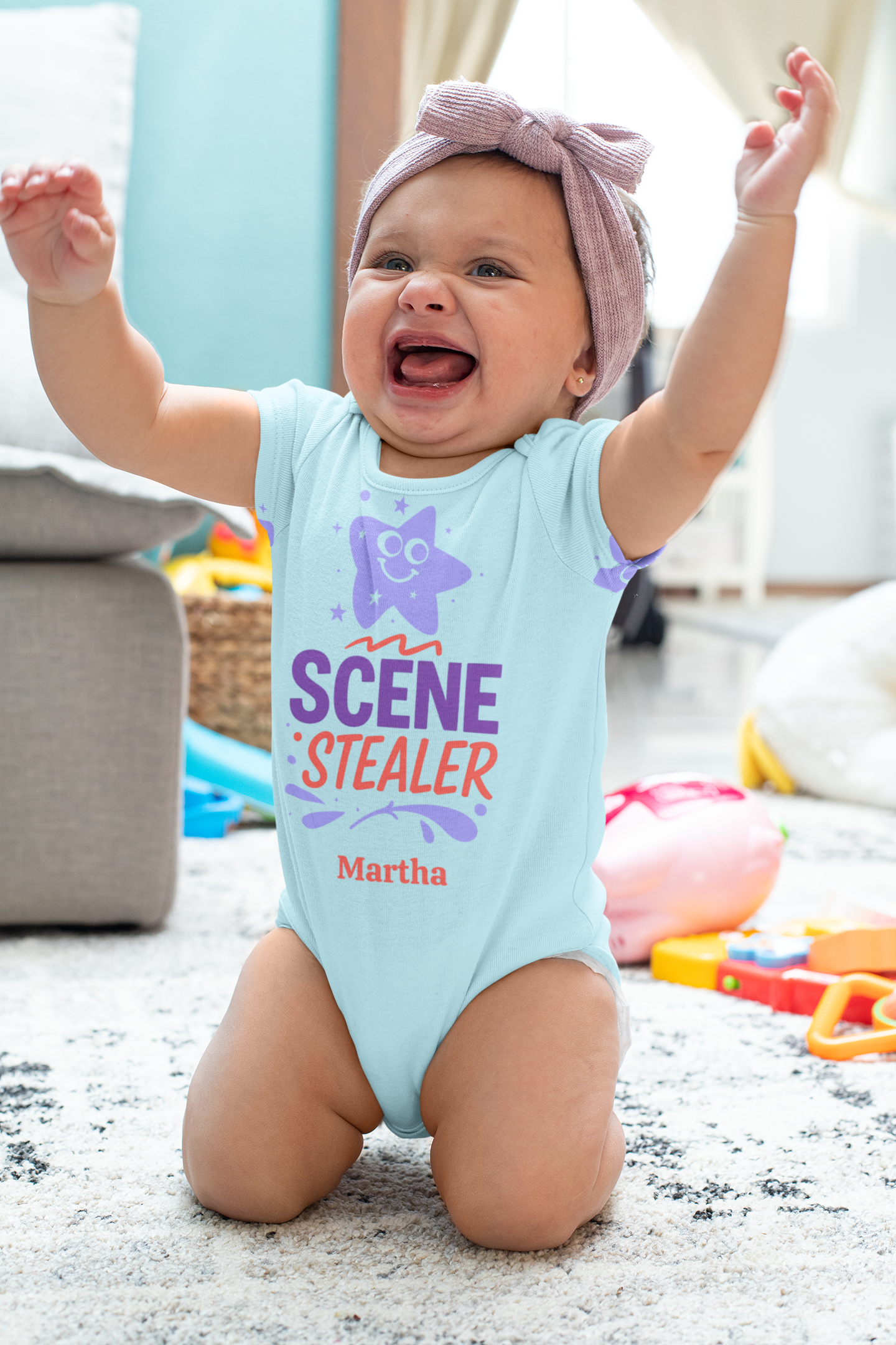 Scene Stealer Personalized Baby Onesie – Cute Theater Baby Gift, Custom Name Bodysuit for Drama-Loving Families