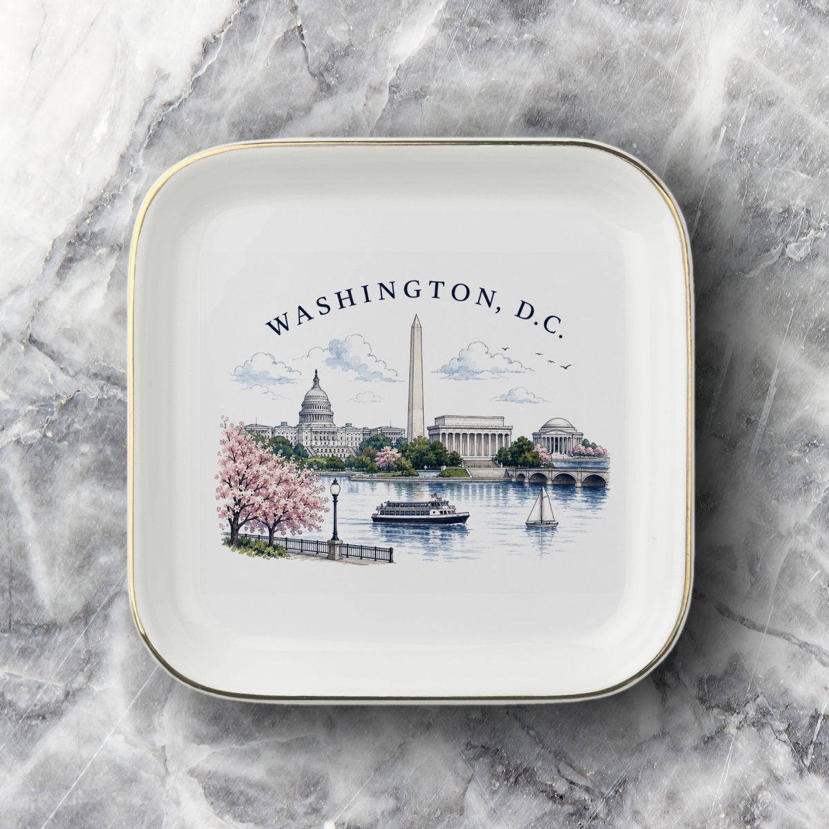 Washington DC Jewelry Dish, Capitol Skyline Trinket Tray, Souvenir Gift for DC Travelers, Travel Keepsake Gift