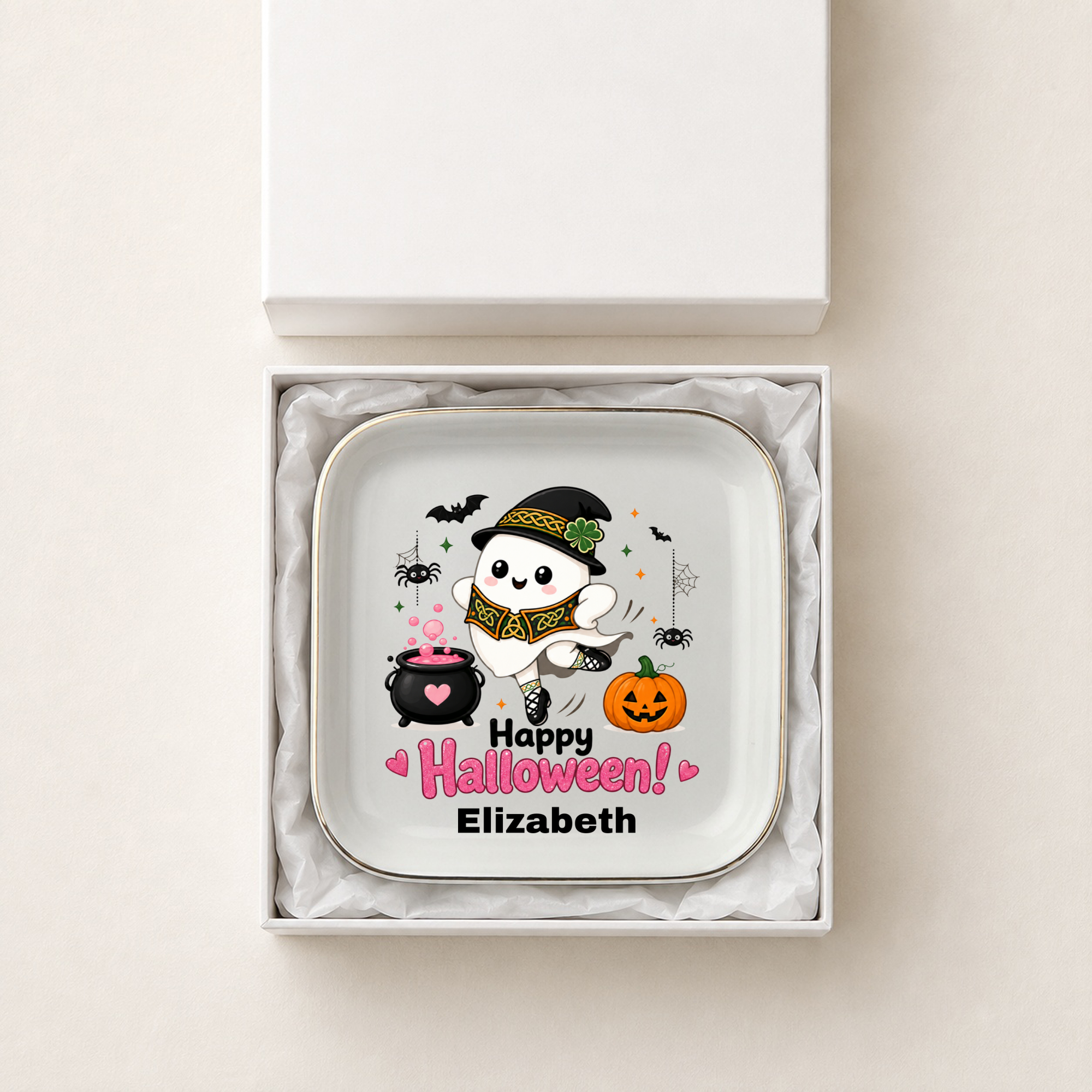 Personalized Irish Dancer Halloween Trinket Tray, Dance Jewelry Dish, Halloween Gift for Dancer, Ceramic Ring Holder
