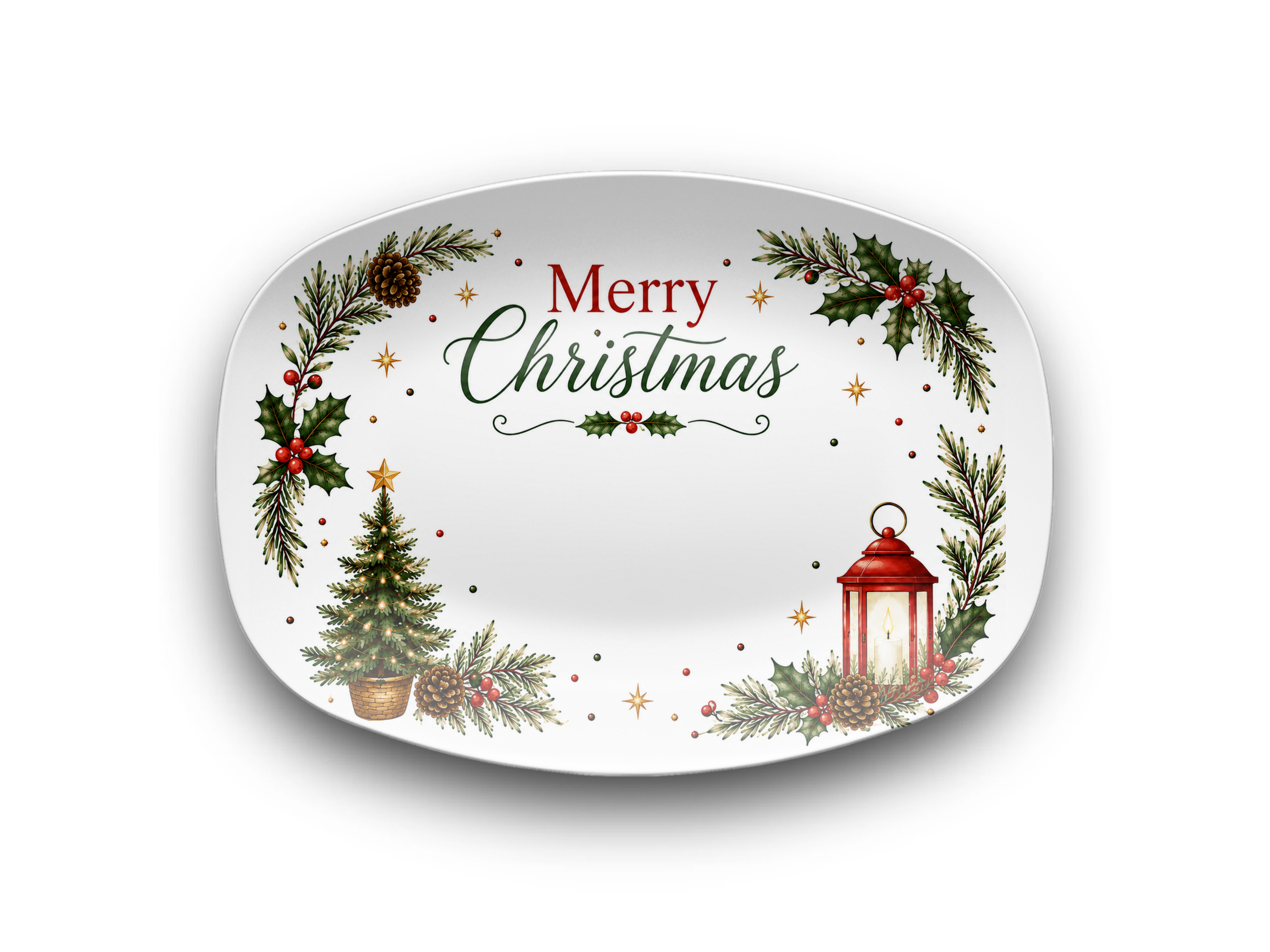 Merry Christmas Platter, Cookie Exchange Plate, Oval Holiday Serving Tray, Festive Christmas Table Decor
