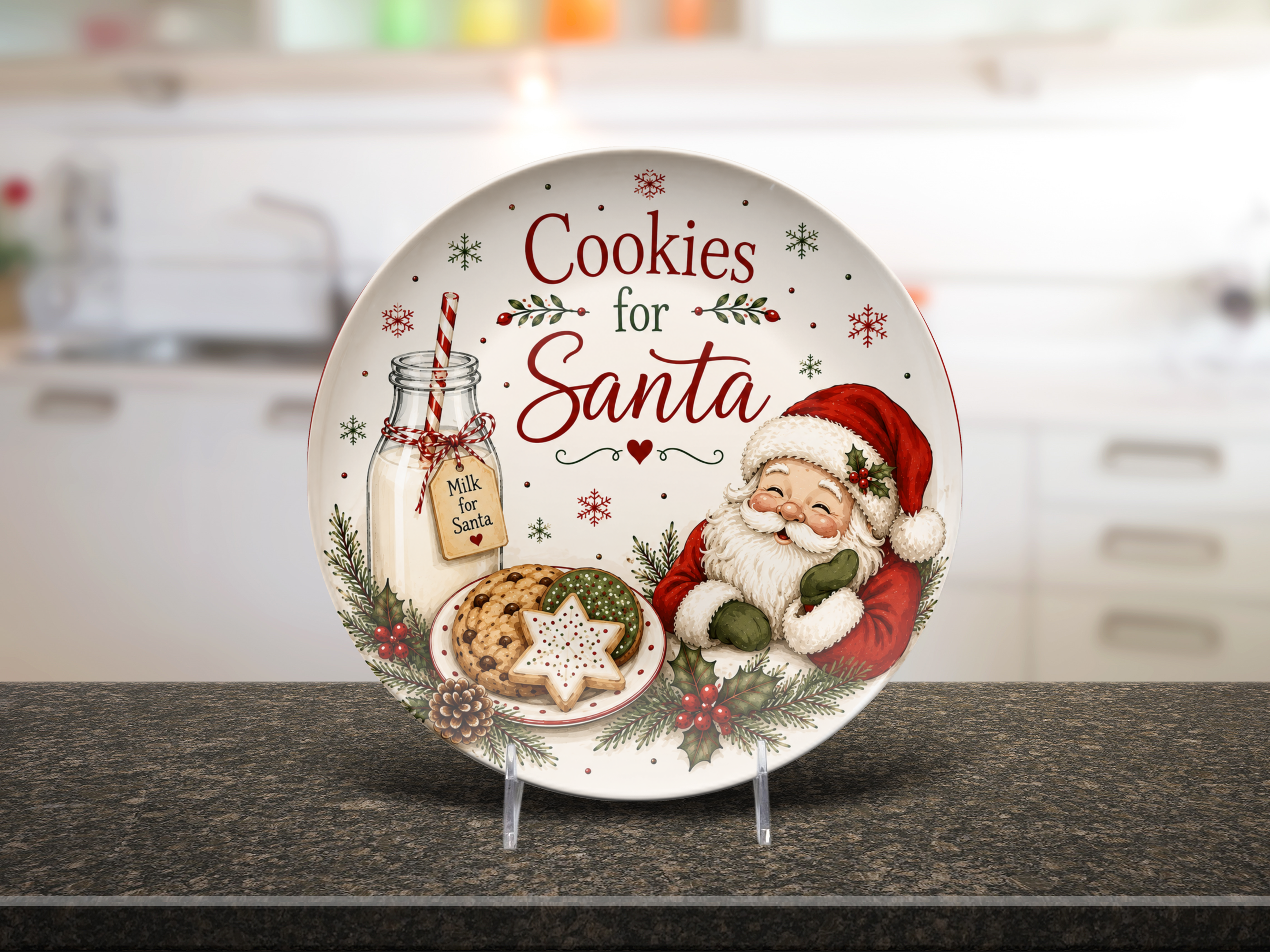Cookies for Santa Christmas Plate, Santa Cookie Serving Dish, Milk and Cookies Plate, Christmas Eve Decor, Holiday Kitchen Display