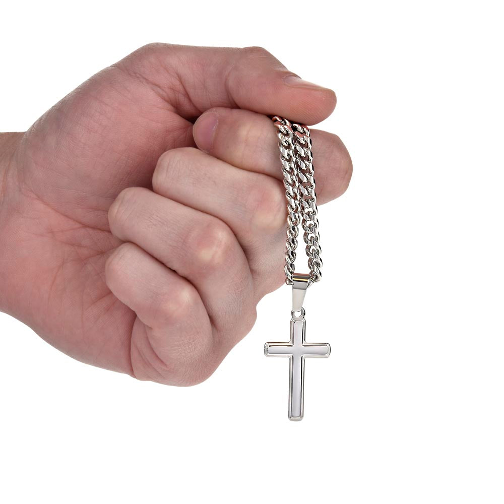 Personalized Cross Necklace, Cuban Link Chain Gift, To My Son Charm, Faith Jewelry, Engraved Pendant, Inspirational Gift Memory