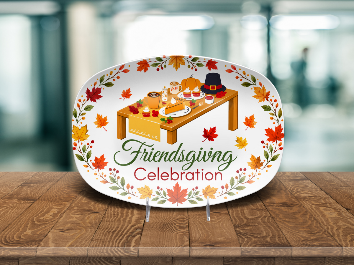 Friendsgiving Celebration Platter, Thanksgiving Serving Tray, Autumn Leaf Table Decor, Fall Dinner Party Host Gift, Oval Food Platter