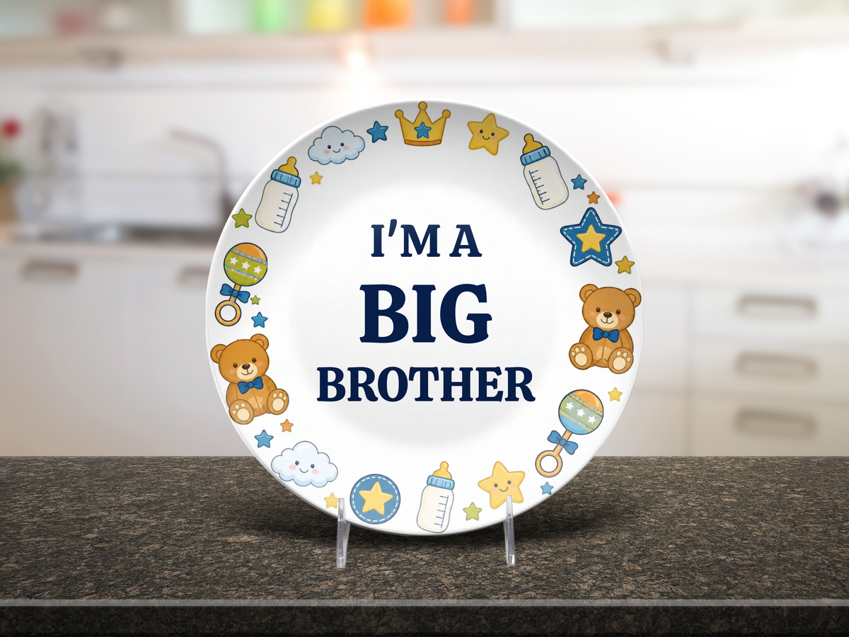 I'm a Big Brother Kids Plate, Baby Boy Gift, Sibling Announcement, Durable Personalized Plate With Stand Option, UNBREAKABLE – Not Ceramic Plate