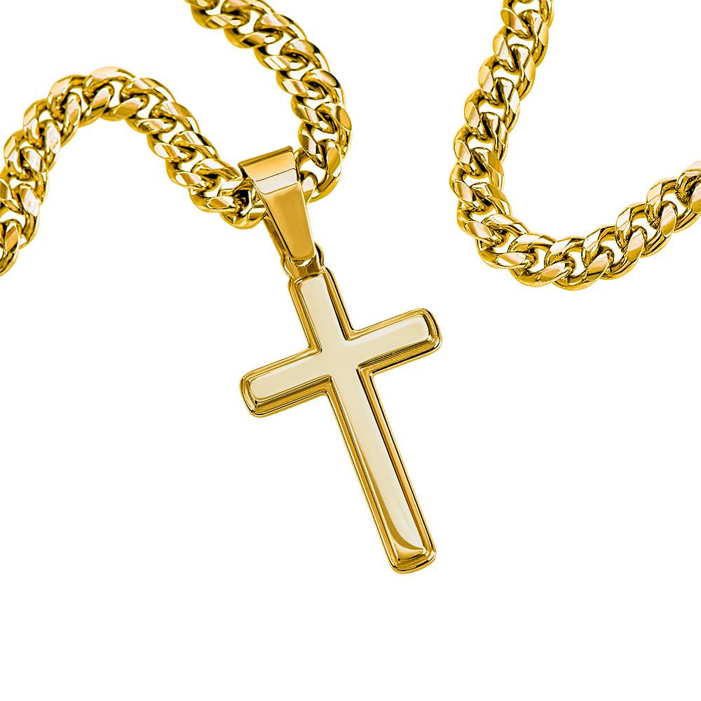 Personalized Cross Necklace, Cuban Link Chain Gift, To My Son Charm, Faith Jewelry, Engraved Pendant, Inspirational Gift Memory