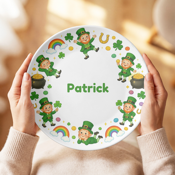 St. Patrick’s Day Decor, Personalized Leprechaun Plate, UNBREAKABLE – Not Ceramic, Irish Celebration Gift, 10 Inch, Kid's Custom Plate