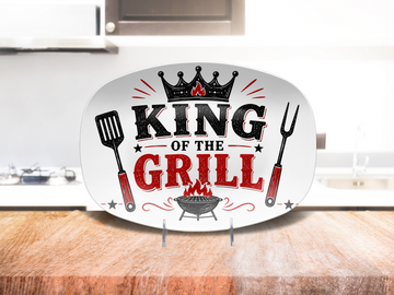 King of the Grill Platter Father's Day Gift, Barbecue Serving Dish, Grill Master Present, Backyard BBQ Decor, Oval Grilling Tray for Cookouts and Entertaining