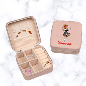 Personalized Scottish Highland Dancer Jewelry Travel Case, Cute Scottish Dance Girl Graphic, Custom Name Jewelry Box, Gift for Her