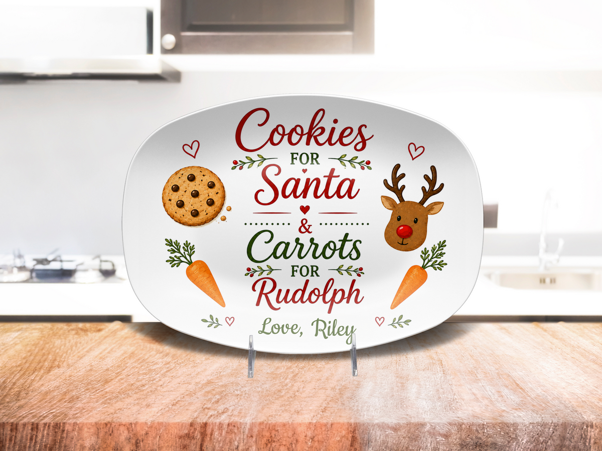 Christmas Santa Cookie Platter, Cookies for Santa & Carrots for Rudolph, Holiday Serving Dish, Christmas Eve Tray
